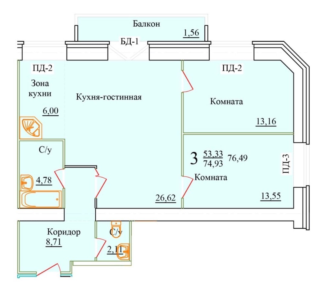 планировка квартиры 76 м2
